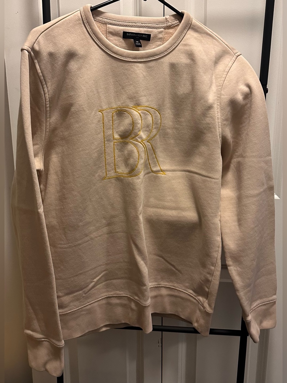 Banana Republic Light Beige Crewneck Sweatshirt with Black Label